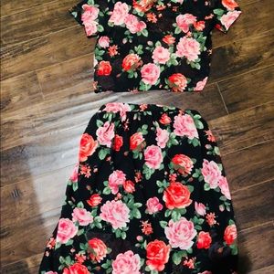 ASOS love brand floral crop top and skirt set